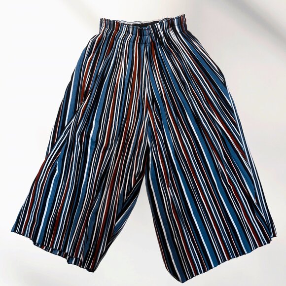 Bershka Striped Wide Leg Pants Size M - High Waisted Culotte Trousers - Picture 1 of 1